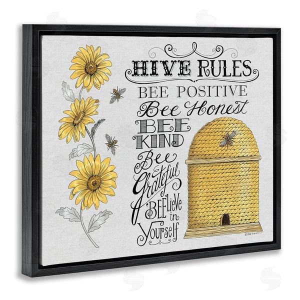 Stupell Industries Deb Strain | Hive Rules Motivational Phrases Bee Puns Vintage Beehive Wall Art