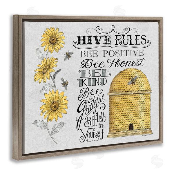 Stupell Industries Deb Strain | Hive Rules Motivational Phrases Bee Puns Vintage Beehive Wall Art