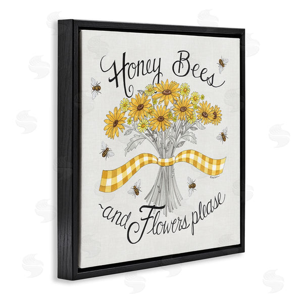 Stupell Industries Deb Strain | Honey Bees Flowers Please Phrase Vintage Yellow Daisies Wall Art