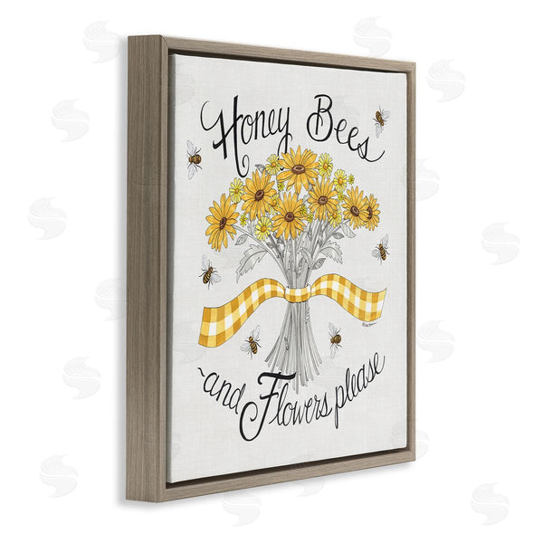 Stupell Industries Deb Strain | Honey Bees Flowers Please Phrase Vintage Yellow Daisies Wall Art