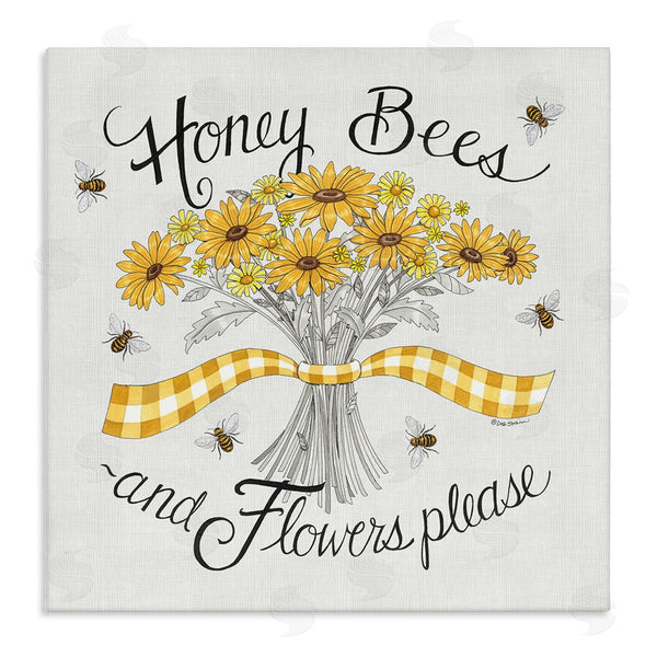 stupell industries Deb Strain | Honey Bees Flowers Please Phrase Vintage Yellow Daisies Wall Art