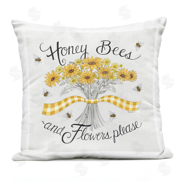 Stupell Industries Deb Strain | Honey Bees & Flowers Please Vintage Yellow Daisies Printed Throw Pillow