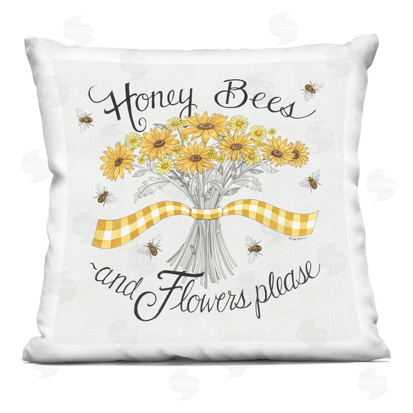 stupell industries Deb Strain | Honey Bees & Flowers Please Vintage Yellow Daisies Printed Throw Pillow