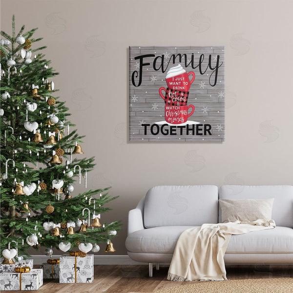 Stupell Industries Deb Strain | Inspirational Family Christmas Sentiments Hot Cocoa Mugs Stacked Wall Art