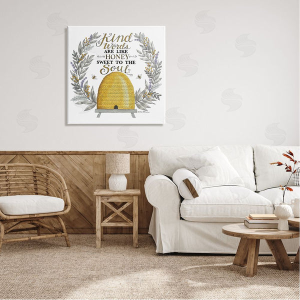 Stupell Industries Deb Strain | Kind Words Comforting Bee Hive Phrase Botanical Laurels Wall Art