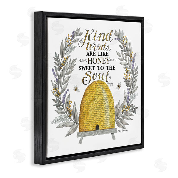 Stupell Industries Deb Strain | Kind Words Comforting Bee Hive Phrase Botanical Laurels Wall Art