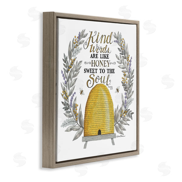 Stupell Industries Deb Strain | Kind Words Comforting Bee Hive Phrase Botanical Laurels Wall Art