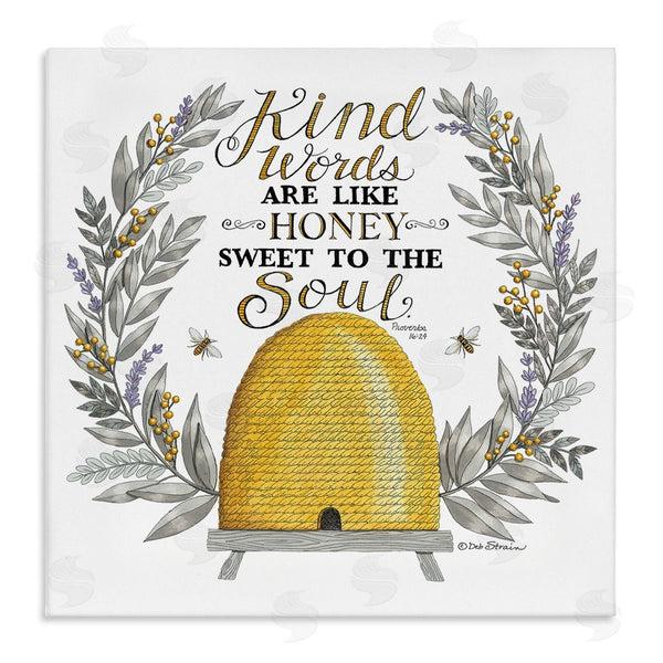 stupell industries Deb Strain | Kind Words Comforting Bee Hive Phrase Botanical Laurels Wall Art