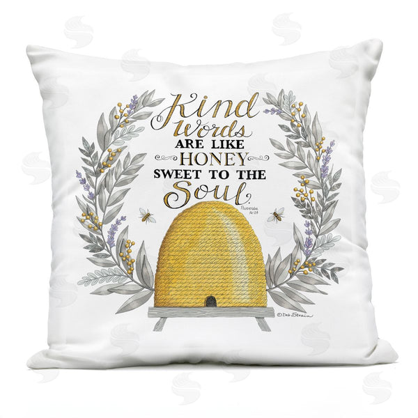 Stupell Industries Deb Strain | Kindness Phrase Uplifting Honey Bee Botanical Printed Throw Pillow