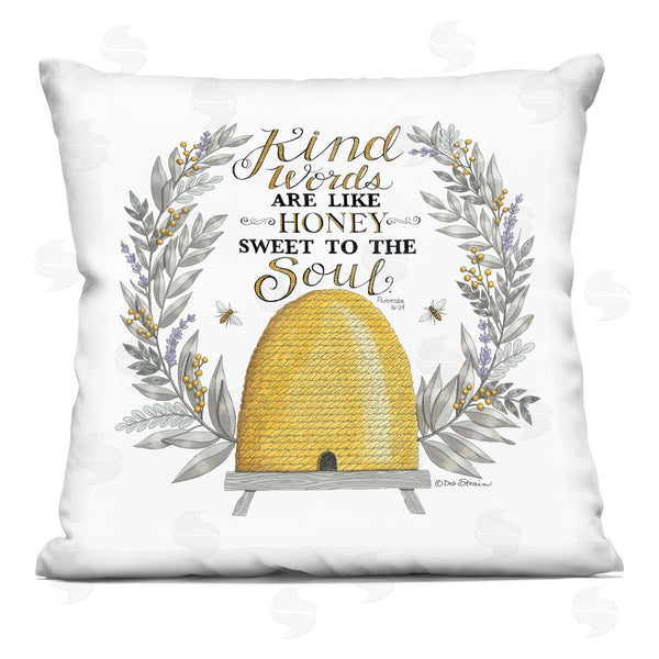 stupell industries Deb Strain | Kindness Phrase Uplifting Honey Bee Botanical Printed Throw Pillow
