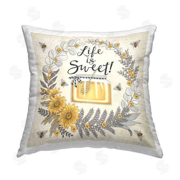 stupell industries Deb Strain | Life Is Sweet Wreath Printed Throw Pillow