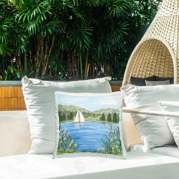 Stupell Industries Deb Strain | Sailboat & Lake Botanicals Printed Throw Pillow