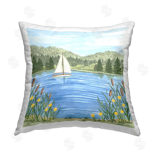 stupell industries Deb Strain | Sailboat & Lake Botanicals Printed Throw Pillow