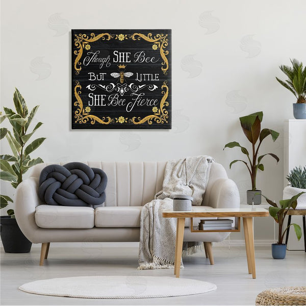 Stupell Industries Deb Strain | She Bee Fierce Female Motivational Phrase Vintage Pun Wall Art
