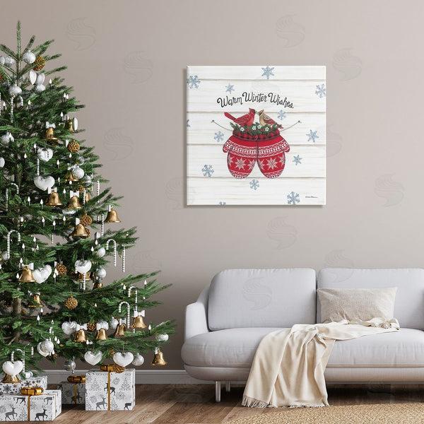 Stupell Industries Deb Strain | Warm Winter Wishes Cardinals Perched Festive Mittens Wall Art