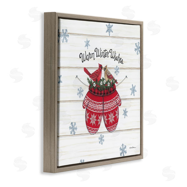 Stupell Industries Deb Strain | Warm Winter Wishes Cardinals Perched Festive Mittens Wall Art