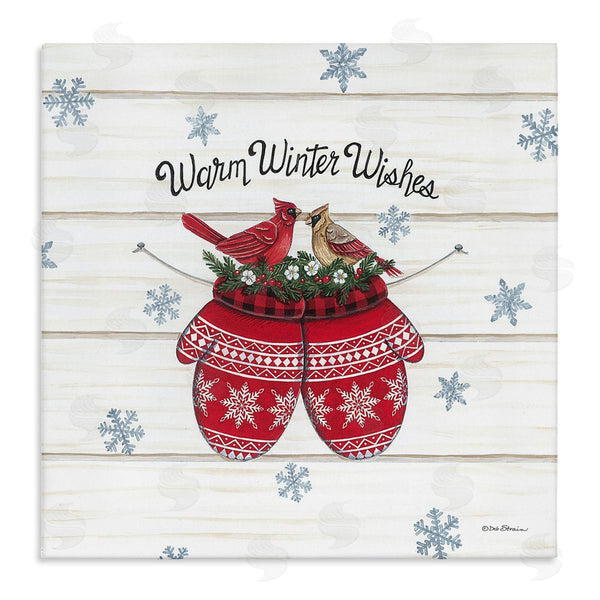 stupell industries Deb Strain | Warm Winter Wishes Cardinals Perched Festive Mittens Wall Art