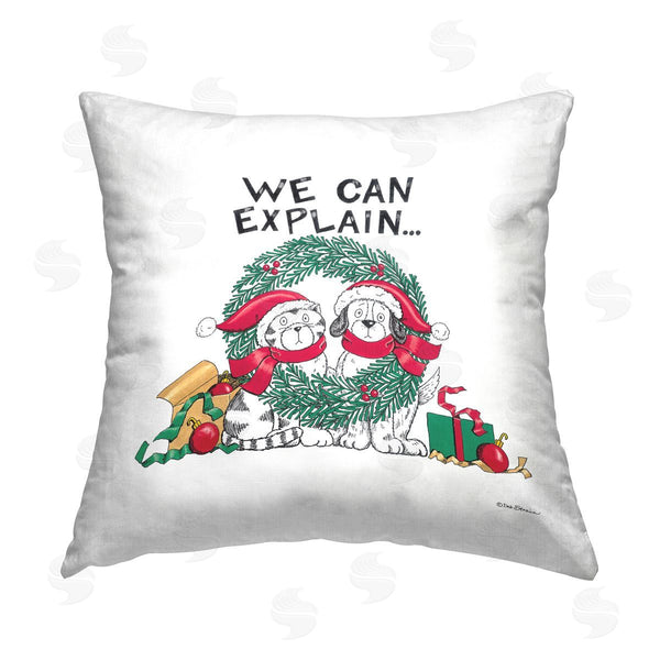 stupell industries Deb Strain | We Can Explain Holiday Pets Printed Throw Pillow