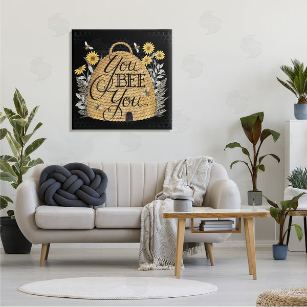 Stupell Industries Deb Strain | You Bee You Motivational Phrase Vintage Whicker Beehive Wall Art