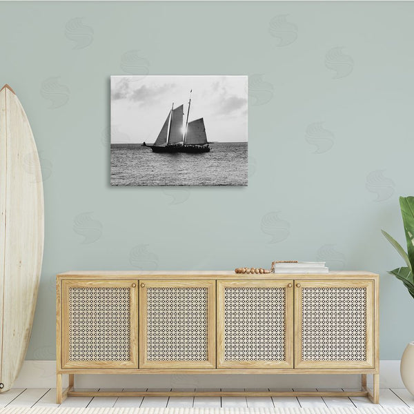 Stupell Industries Debbie O'dell | Traditional Ship Sailing Across Ocean Black White Photography Wall Art