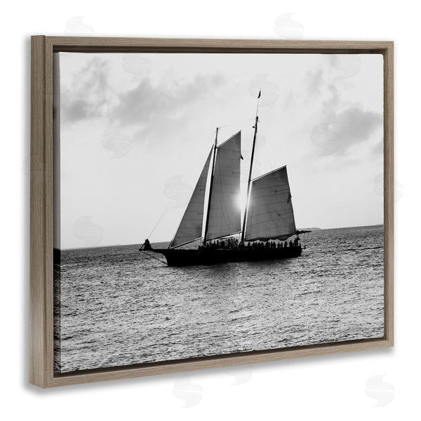 Stupell Industries Debbie O'dell | Traditional Ship Sailing Across Ocean Black White Photography Wall Art