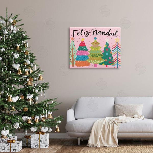 Stupell Industries Deborah Curiel | Feliz Navidad Whimsical Patterned Christmas Trees Ornaments Wall Art