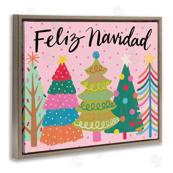 Stupell Industries Deborah Curiel | Feliz Navidad Whimsical Patterned Christmas Trees Ornaments Wall Art