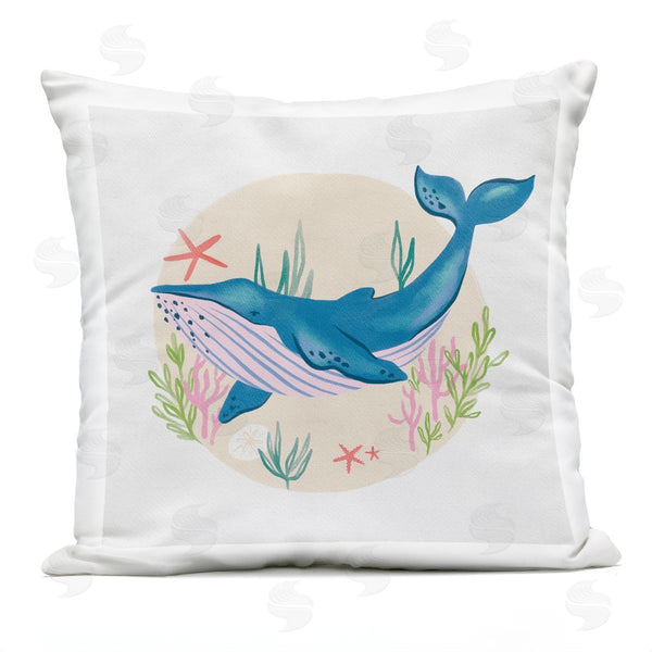 Stupell Industries Deborah Curiel | Happy Blue Whale Marine Animal Sea Life Printed Throw Pillow