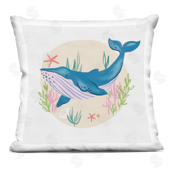 stupell industries Deborah Curiel | Happy Blue Whale Marine Animal Sea Life Printed Throw Pillow
