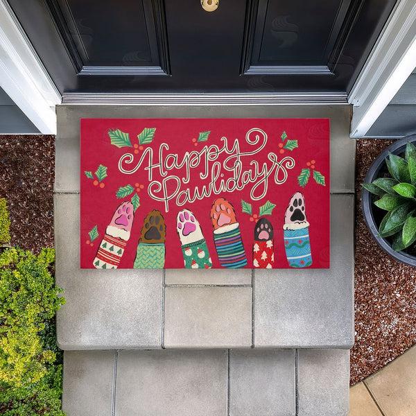 Stupell Industries Deborah Curiel | Happy Pawlidays Animal Paws Non-Woven Door Mat