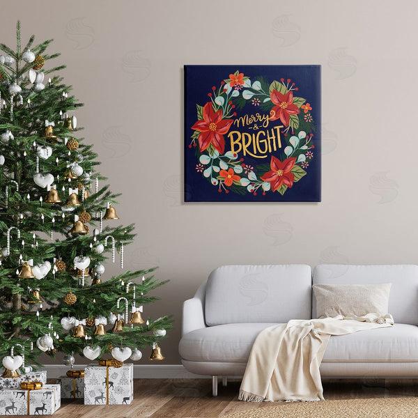 Stupell Industries Deborah Curiel | Merry And Bright Calligraphy Floral Poinsettia Wreath Wall Art