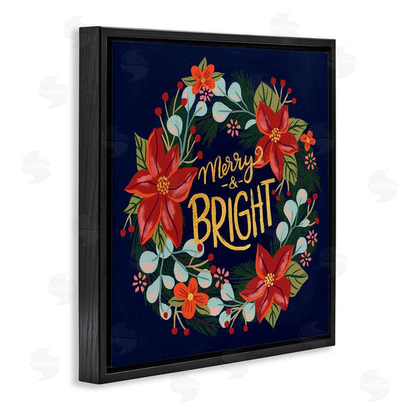 Stupell Industries Deborah Curiel | Merry And Bright Calligraphy Floral Poinsettia Wreath Wall Art
