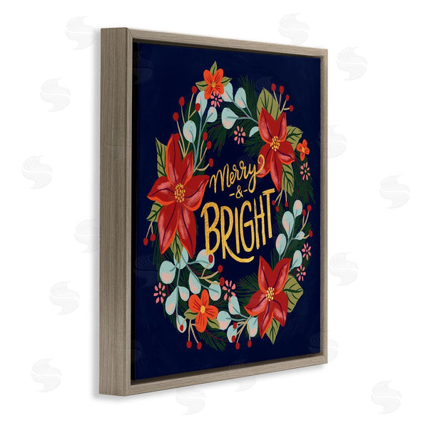 Stupell Industries Deborah Curiel | Merry And Bright Calligraphy Floral Poinsettia Wreath Wall Art