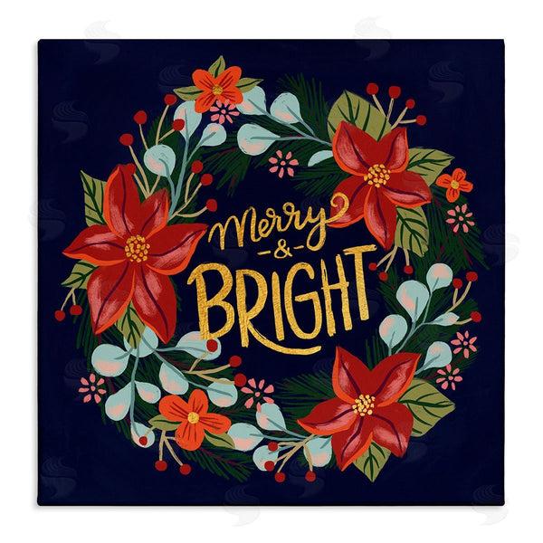 stupell industries Deborah Curiel | Merry And Bright Calligraphy Floral Poinsettia Wreath Wall Art