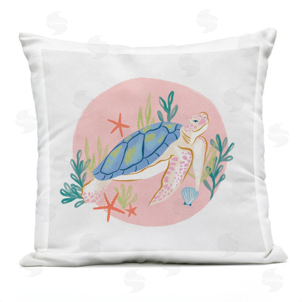 Stupell Industries Deborah Curiel | Pink Swimming Sea Turtle Marine Ocean Botanicals Printed Throw Pillow