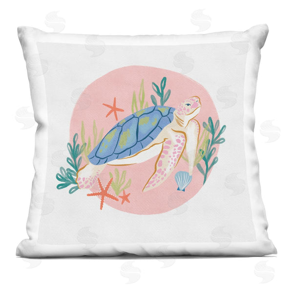 stupell industries Deborah Curiel | Pink Swimming Sea Turtle Marine Ocean Botanicals Printed Throw Pillow