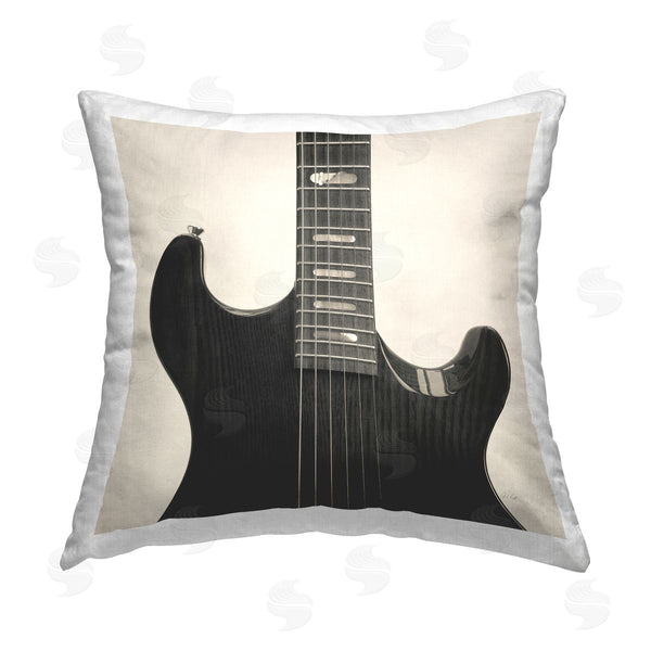 stupell industries Deborah Revell | Black Electric Guitar Printed Throw Pillow