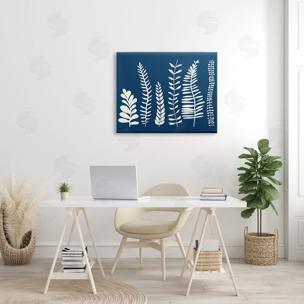 Stupell Industries Deborah Velasquez | Modern Fern Plant Leaves Blue Nature Silhouettes Wall Art