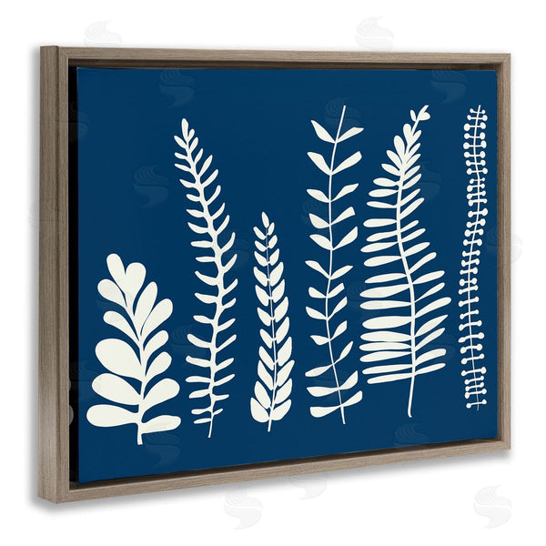 Stupell Industries Deborah Velasquez | Modern Fern Plant Leaves Blue Nature Silhouettes Wall Art