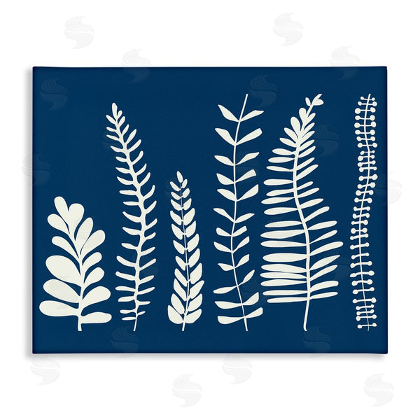 stupell industries Deborah Velasquez | Modern Fern Plant Leaves Blue Nature Silhouettes Wall Art