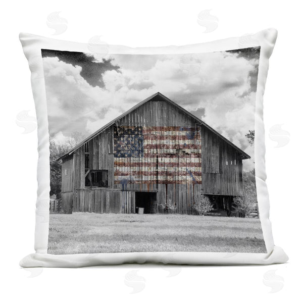 Stupell Industries Decent Exposures | USA Flag Monochrome Barn Printed Throw Pillow
