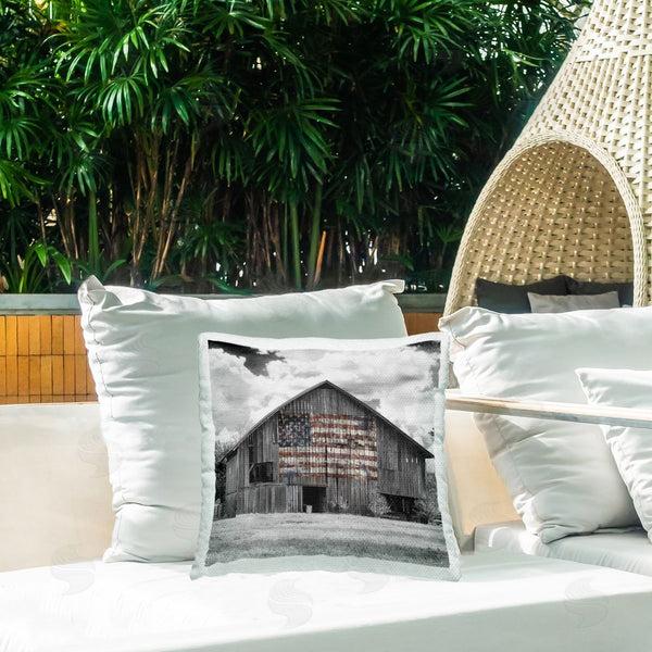 Stupell Industries Decent Exposures | USA Flag Monochrome Barn Printed Throw Pillow