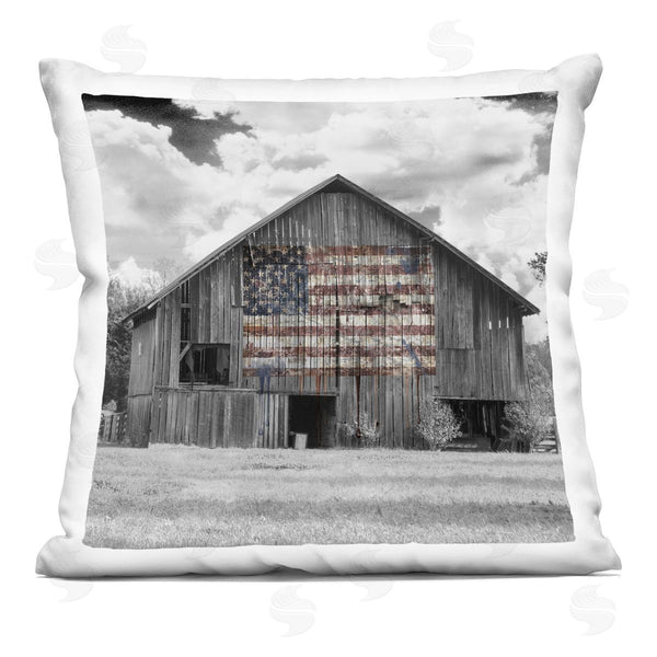 Stupell Industries Decent Exposures | USA Flag Monochrome Barn Printed Throw Pillow