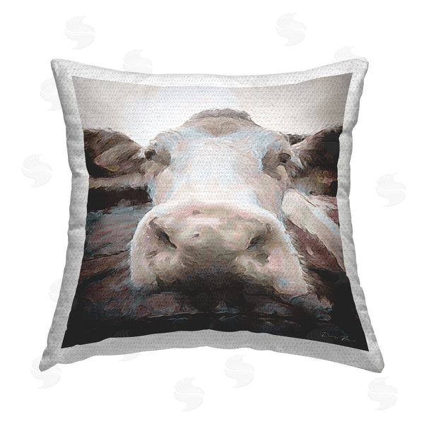 Stupell Industries Denise Brown | Cow Close Up Face Printed Throw Pillow