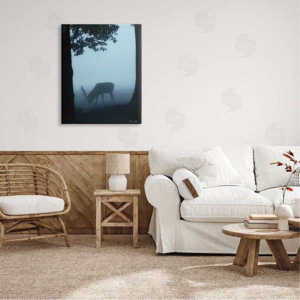 Stupell Industries Denise Brown | Deer Silhouette Between Trees Foggy Forest Wildlife Wall Art