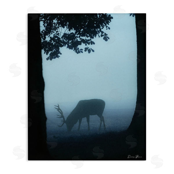 stupell industries Denise Brown | Deer Silhouette Between Trees Foggy Forest Wildlife Wall Art