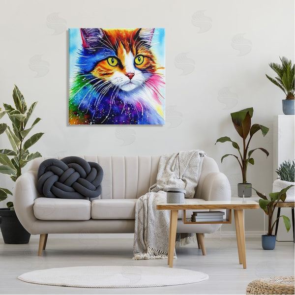 Stupell Industries Denise Dundon | Bold Rainbow Cat Face Portrait Wall Art