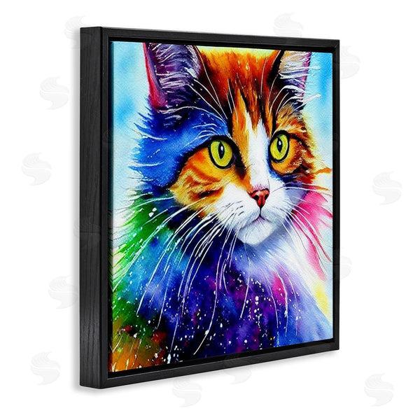 Stupell Industries Denise Dundon | Bold Rainbow Cat Face Portrait Wall Art