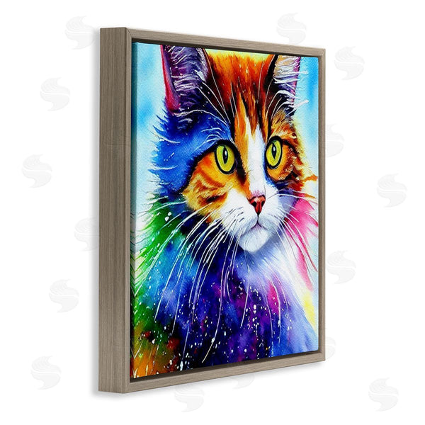 Stupell Industries Denise Dundon | Bold Rainbow Cat Face Portrait Wall Art