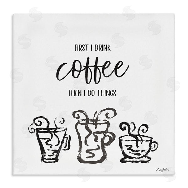 stupell industries Denise Sullivan | First I Drink Coffee Vintage Steaming Mug Illustrations Wall Art